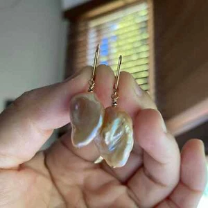 Lovely Purple Baroque Freshwater pearl Natural 14k gold earrings Aquaculture - Picture 1 of 5