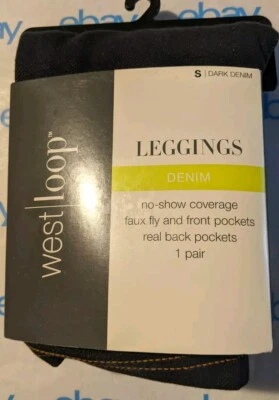 West Loop Dark Denim Leggings Front & Back Pockets S New - Image 1 of 2