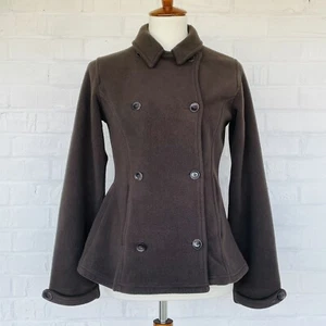 Lands End Kids Double Breasted Fleece Pea Coat Chocolate Brown Girls Sz XL 16 - Picture 1 of 7