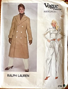 Abrigo y pantalón Vogue #2784 diseñador estadounidense Ralph Lauren Misses talla 10 sin cortar - Imagen 1 de 1