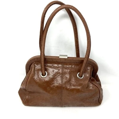 Сумка Valerie Stevens коричневая кожа сумочка с ручками из искусственного страуса сверху - Изображение 1 из 4