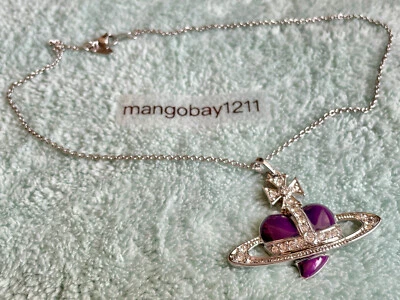 Ожерелье с подвеской Vivienne Westwood серебро фиолетовое сердце кристалл большой Сатурн - Изображение 1 из 4