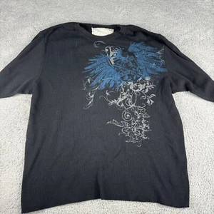 Men's Thermal Shirt Black Waffle-Knit Crew Long Sleeve Pullover Y2K Gothic - Picture 1 of 6