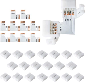 L Shape 4-Pin LED Connectors 10-Pack with 22Pcs Clips 10Mm for Strip Lights - Picture 1 of 7
