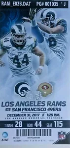 Talón de boletos San Francisco 49ers vs Los Angeles Rams 2017 12/31/17 - ¡como nuevo!¡! - Imagen 1 de 1