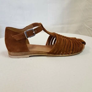 ERIC MICHAEL MAGGIE Cognac Suede T-Strap Flat made in Portugal EUR 36 US 6 - Picture 1 of 3