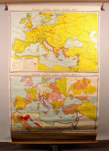Vtg 1966 Denoyer-Geppert Pull Down School Map Europe 1360 Large Chart 43" x 60" - Picture 1 of 19