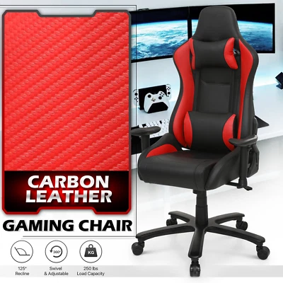 MONIBLOOM Red Leather[CARBON FIBER FABRIC]Ergonomic Game Racing Chair Swivel Computer Seat