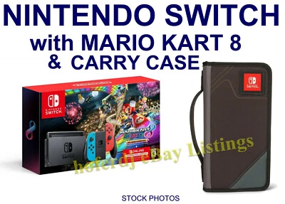 Nintendo Switch Console Joy-Con Neon Blue/Red + Mario Kart 8 Deluxe & Carry Case - Image 1 of 4