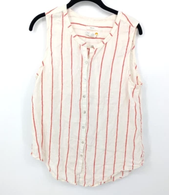 C&C California Shirt Women Large Ivory Linen Striped Lightweight Sleeveless Top - Image 1 of 4