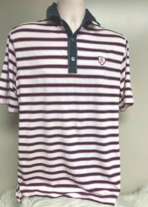 FootJoy FJ Athletic Fit Golf Polo Shirt Mens Medium Navy White Pink Striped - Picture 1 of 6