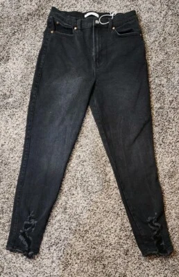 Pantalones de mezclilla ajustados desgastados al tobillo de tiro alto Celebrity rosa negro (29/9) Foto 1 de 4