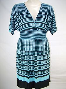 Cristinalove Dress Womens Size Medium 8 10 Blue Black Striped Stretch