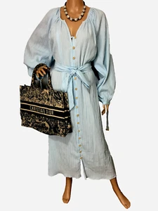 Maurie and Eve blue maxi tunic dress with pockets, button through, sz .14-20 - Picture 1 of 10