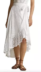 Polo Ralph Lauren Women's WHITE Eyelet Midi Wrap Skirt, Size 2 - Picture 1 of 1
