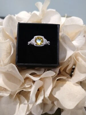 Yellow Fluorite, Zircon Ring in Plat/SS Size 9/ TCW=1.85 - Imagem 1 de 4