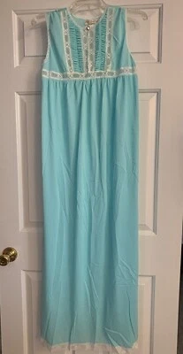 Винтажная длинная ночная рубашка Aristocraft без рукавов кружевная отделка бирюза женский размер M - Изображение 1 из 4