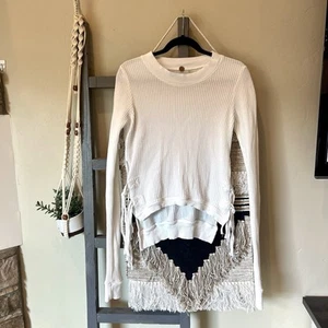 Free People FP One waffle knit pullover top size M White Side Tie #111 - Picture 1 of 5