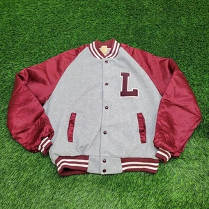 Vintage 80s Chalk-Line Varsity Jacket M/L 24x23 Sherpa-Lined Gray Maroon Retro - Picture 1 of 13