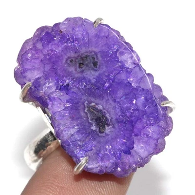 925 镀银紫色太阳能石英戒指 手工制作 珠宝 尺寸 US 9 GW — 第 1/3 张图片