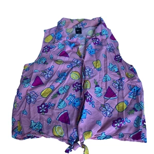 Hot Topic Disney Pink Button Up Tank With Stitch Fruit Flower Print Size LG - Picture 1 of 8