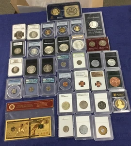 HOLDERED COIN LOT NGC, PCGS, ICG, NCS, DIY & MORE, 33+ COINS & MEDALS w/SILVER - Picture 1 of 24