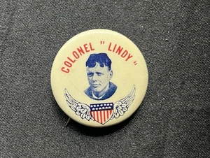 1 1/4” COLONEL LINDY PIN BACK BUTTON  - Picture 1 of 2