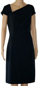Tahari Sheath Dress Sz 10 Navy Blue Classic Envelope Neckline Cap Sleeve New Tag - Picture 1 of 8