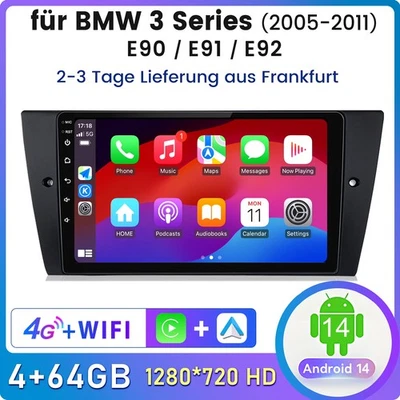 9" 4+64G Für BMW 3er E90 E91 E92 318i 320d Autoradio Android 14 GPS Carplay DAB+ - Bild 1 von 4