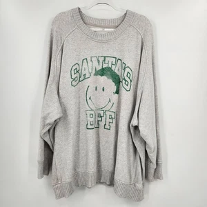Aerie Santas Bff Christmas Sweatshirt Oversized Womens Size XXL Gray Green - Picture 1 of 6
