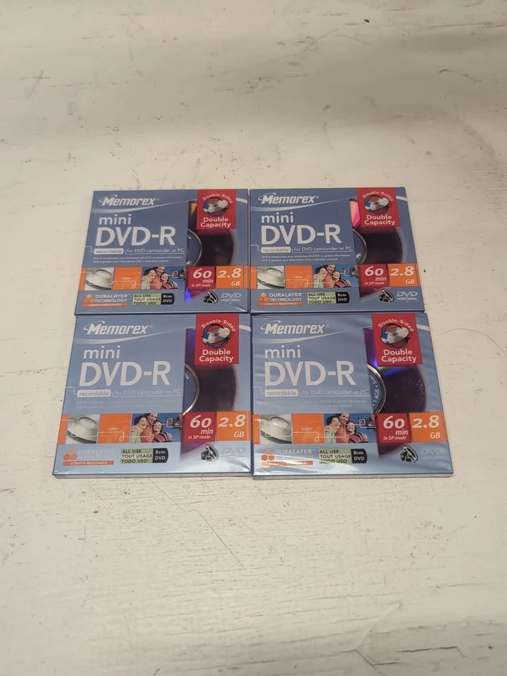 Memorex Mini DVD-R Paquete de 4 2,8 GB 60 min Doble Cara para Videocámara DVD o PC Foto 1 de 1
