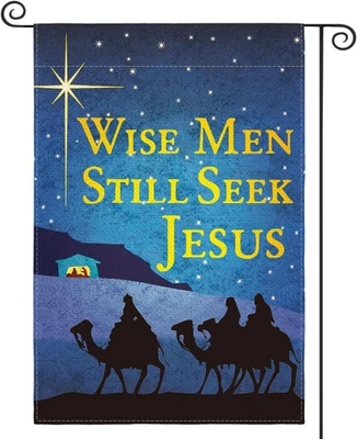 Bandera de jardín de pesebre de doble cara de los hombres sabios todavía buscan a Jesús 12x18 pulgadas Foto 1 de 4