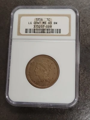 1856 SLANTED 5 Coronet, Braided Hair Large Cent 1C NGC MS63BN Off-Center - Image 1 of 4
