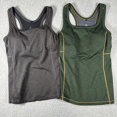 Lot Of (2) Prana Tank Tops Womens S Olive Green Black Racerback Built-In Bra - Image 1 of 4