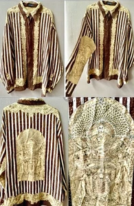 Vintage Ceta Italiana Metallic Brown Silk Greek Baroque Shirt Mens XXL - Picture 1 of 13