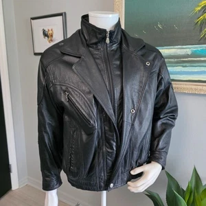 Chaqueta de moto de cuero negra Sergio Vadducci para hombre talla pequeña cremallera a presión - Imagen 1 de 16