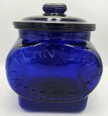 PLANTADORAS DE VIDRIO AZUL COBALTO CACAHUETES SALADOS Publicidad Tienda Mostrador Tarro Foto 1 de 4