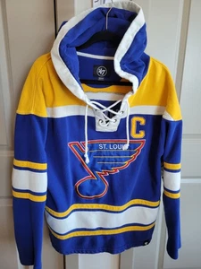 Brett Hull #16 47 Brand Medium Lacer Jersey Hoodie NHL Hockey "C" ST LOUIS BLUES - Picture 1 of 9
