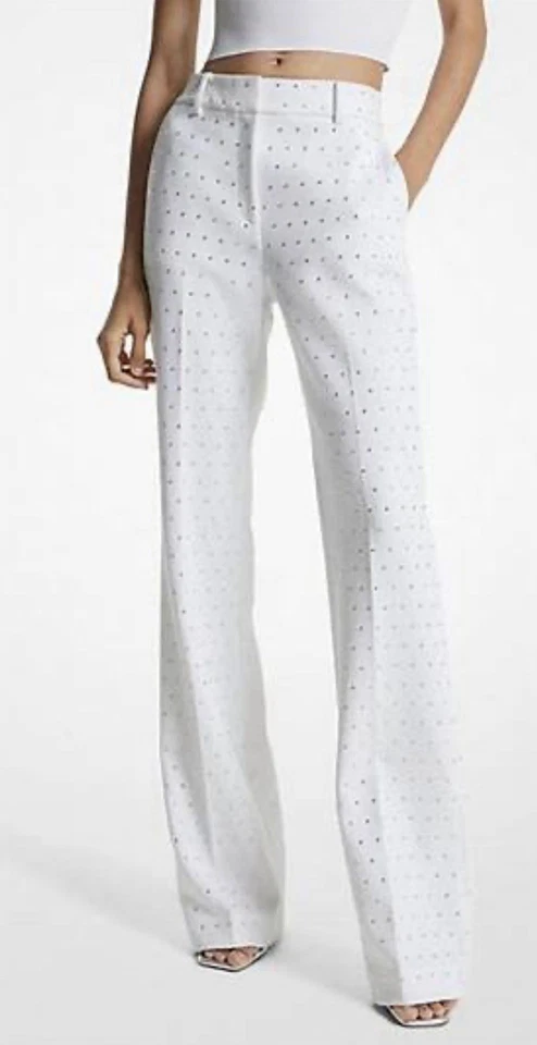 Pantalón Michael Kors Pierna Ancha Cristal Tachonado Elástico Crepé Corte Bota Nuevo con Etiquetas Talla 14 Foto 1 de 4