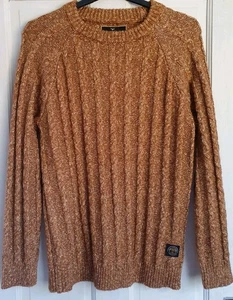 GANDYS Unisex Wool Blend Jumper M/L Burnt Orange Mix Cable Knit L30" Vgc  - Picture 1 of 8