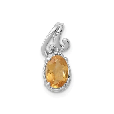 Sterling Silver Rhodium Plated Yellow Citrine & Diamond Swirl Oval Pendant - Image 1 of 2