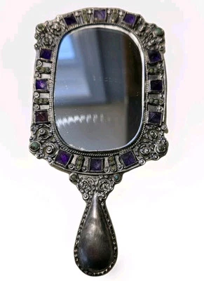 Espejo de mano MATL Matilde Poulat Mid Century México plata esterlina amatista raro Foto 1 de 4