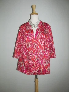 New Maggie Barnes for Catherine's Size 2X Petite Pink Tribal Ikat Print Jacket - Picture 1 of 12