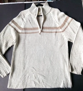 Carbon Sweater Men's XXL 2XL Ribbed Knit 1/4 Zip Long Sleeve Tan & Ivory Color - Picture 1 of 14