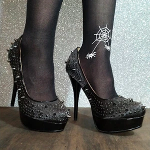 Zapatos con Pinchos Talla 37 MUY CHULOS!! :D Halloween Tacónes Negros Brillante - Imagen 1 de 12