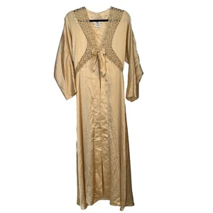 Vintage Valentino Damen Morgenmantel Champagner Satin Spitze Schleife Volle Länge S - Bild 1 von 15