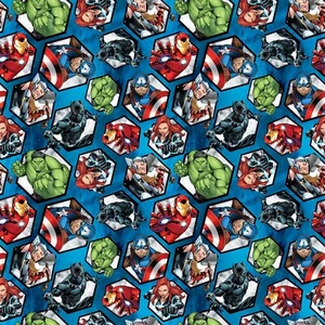 15"L x 45"W Marvel Superhero Badge Blue Cotton Fabric Spider-Man Avengers Hulk - Picture 1 of 2