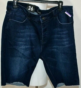 Mens Sovereign Code Dark Wash Button Fly Raw Hem Shorts Size 36 Slim Fit - Picture 1 of 3