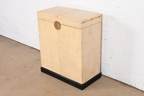 Karl Springer Style Hollywood Regency Faux Snakeskin Flip Top Dry Bar Cabinet Cover