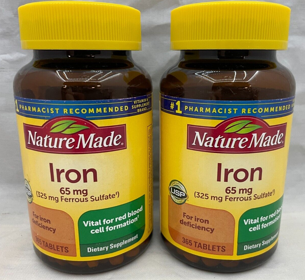 Lot of 2 Nature Made Iron 65 mg - 365 Tablets Dietary Supplement 730 total pills